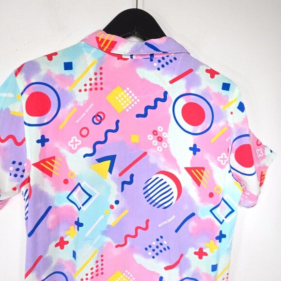 REASON Brand Pink Fun Retro Preppy Button UP Shirt - Picture 4 of 8